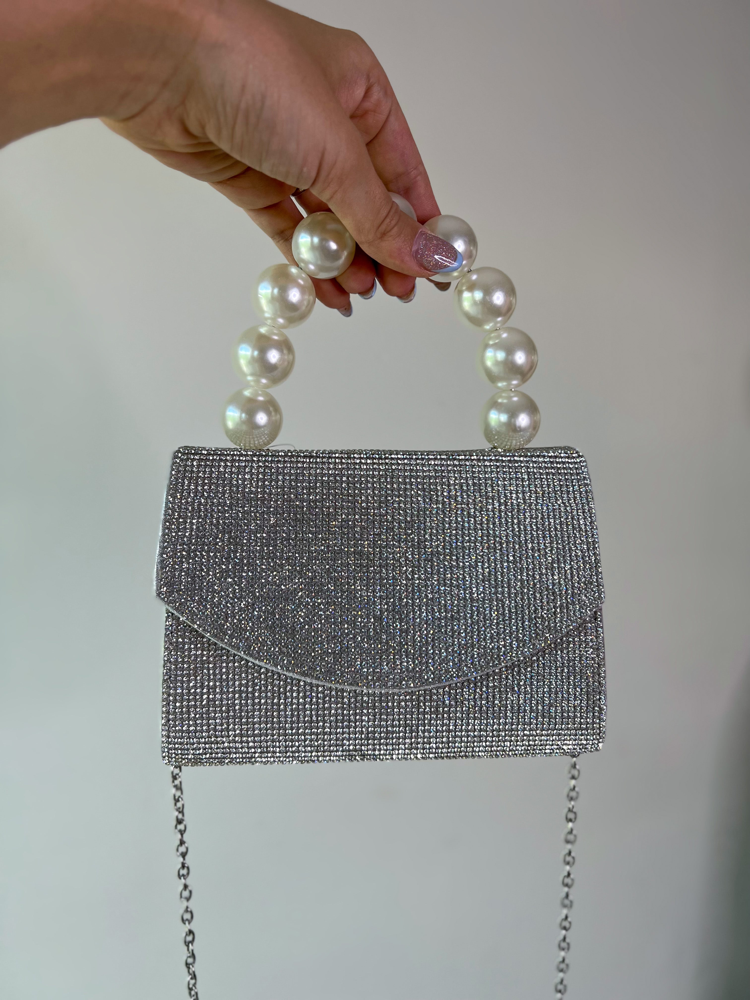 BOLSO DIAMANTES PLATA CON PERLAS