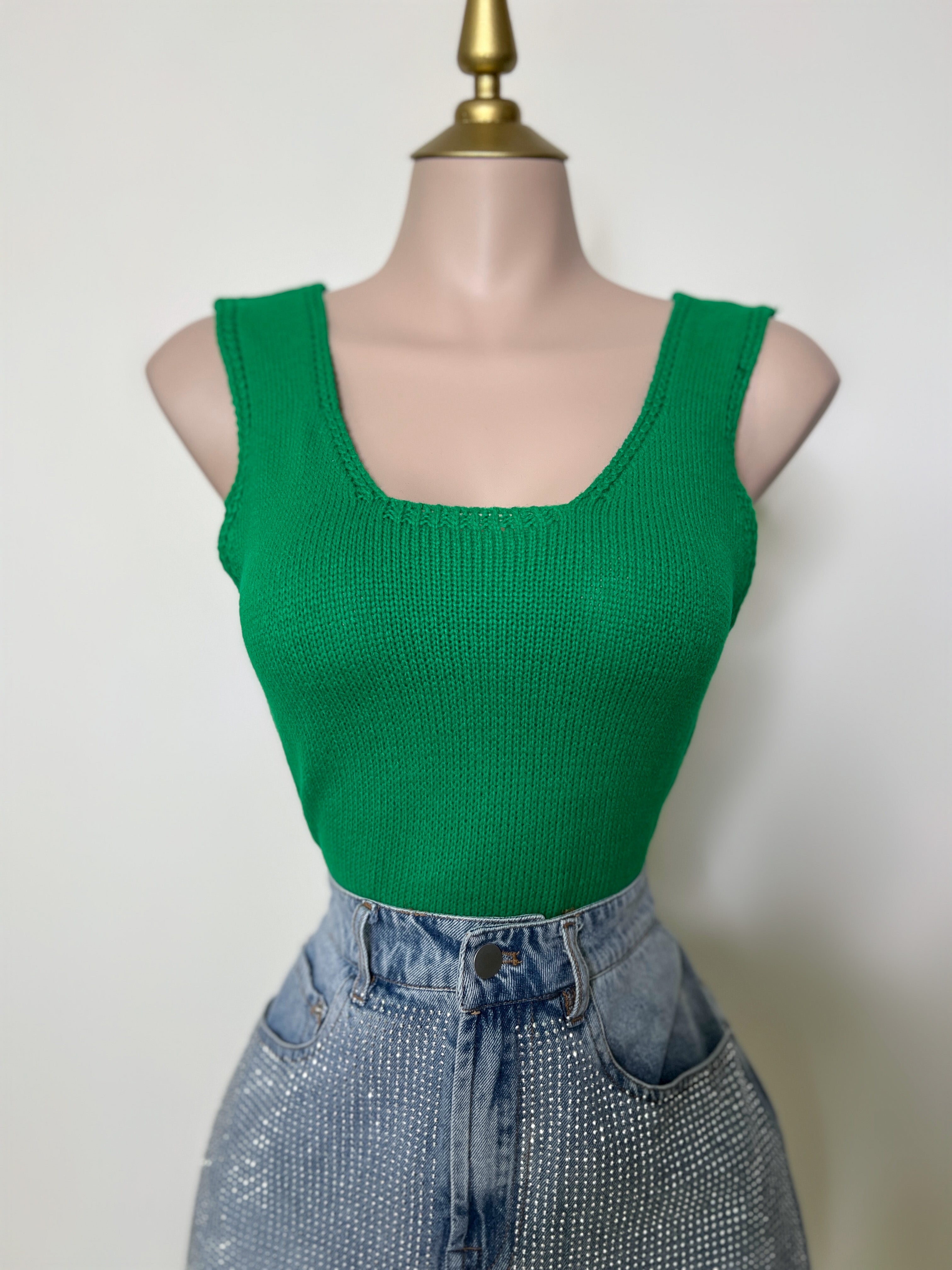 BLUSA VERDE TEJIDA + MANGAS TEJIDAS DE CUELLO