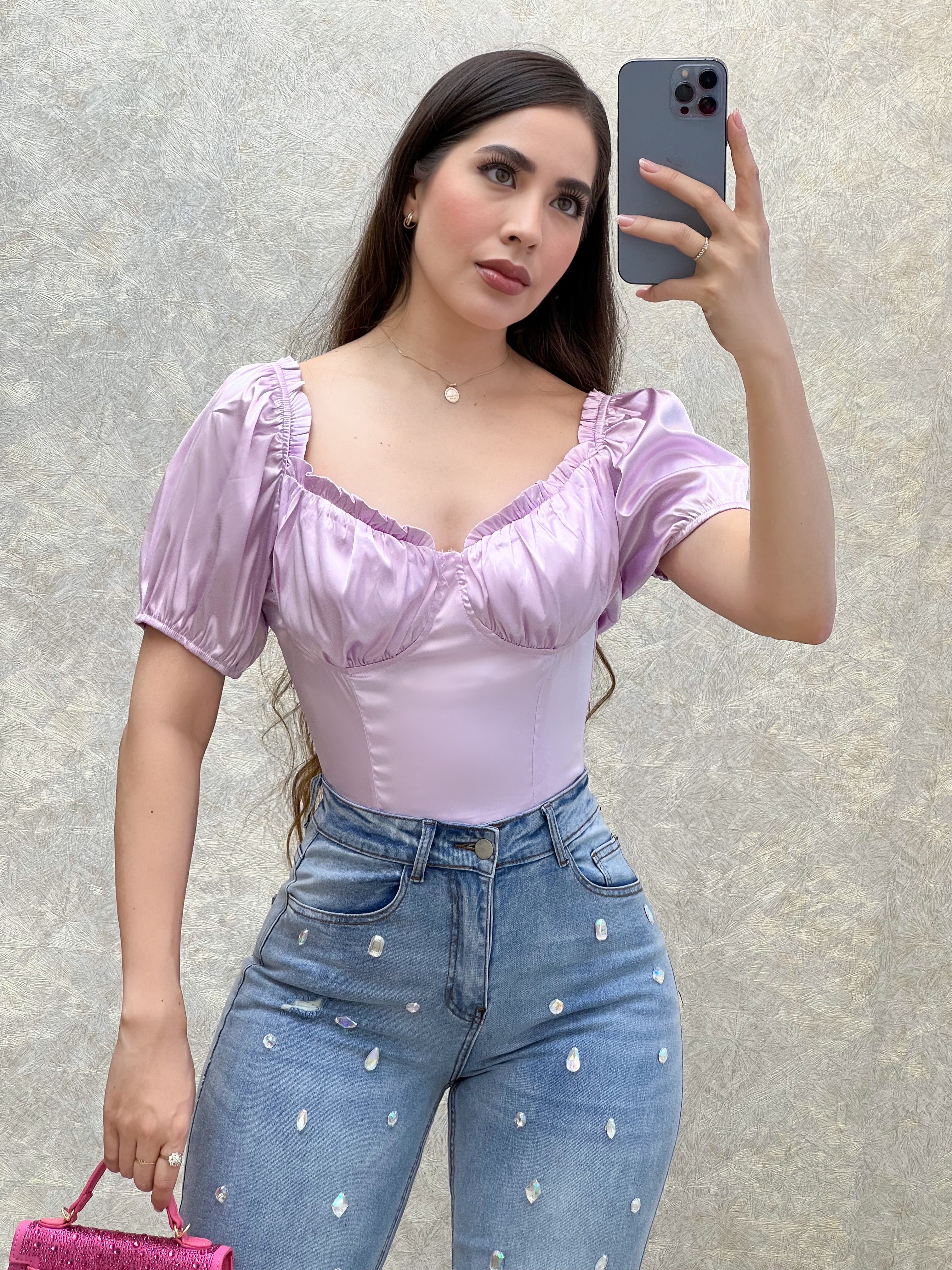 BLUSA LILA SATINADA