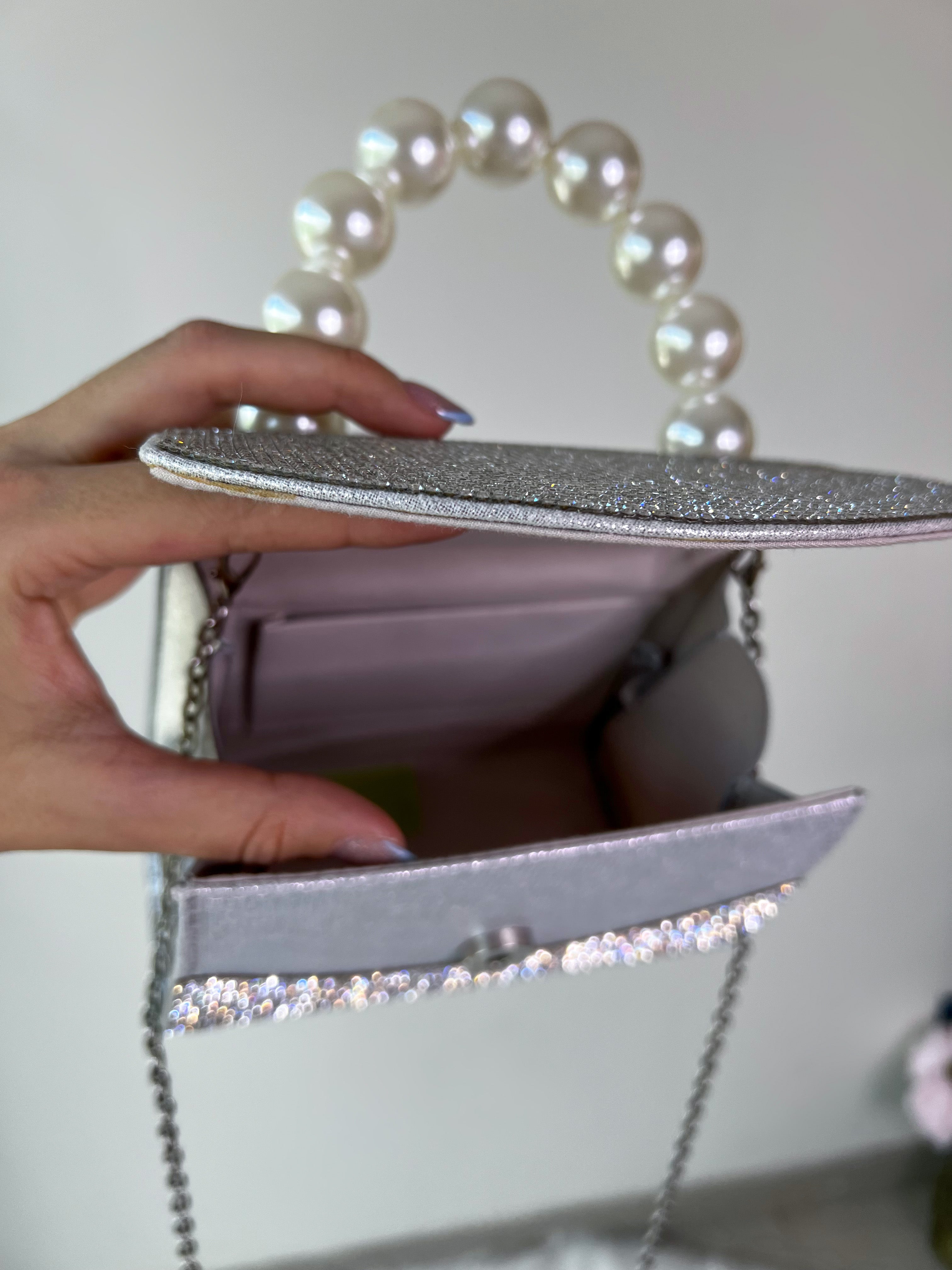 BOLSO DIAMANTES PLATA CON PERLAS