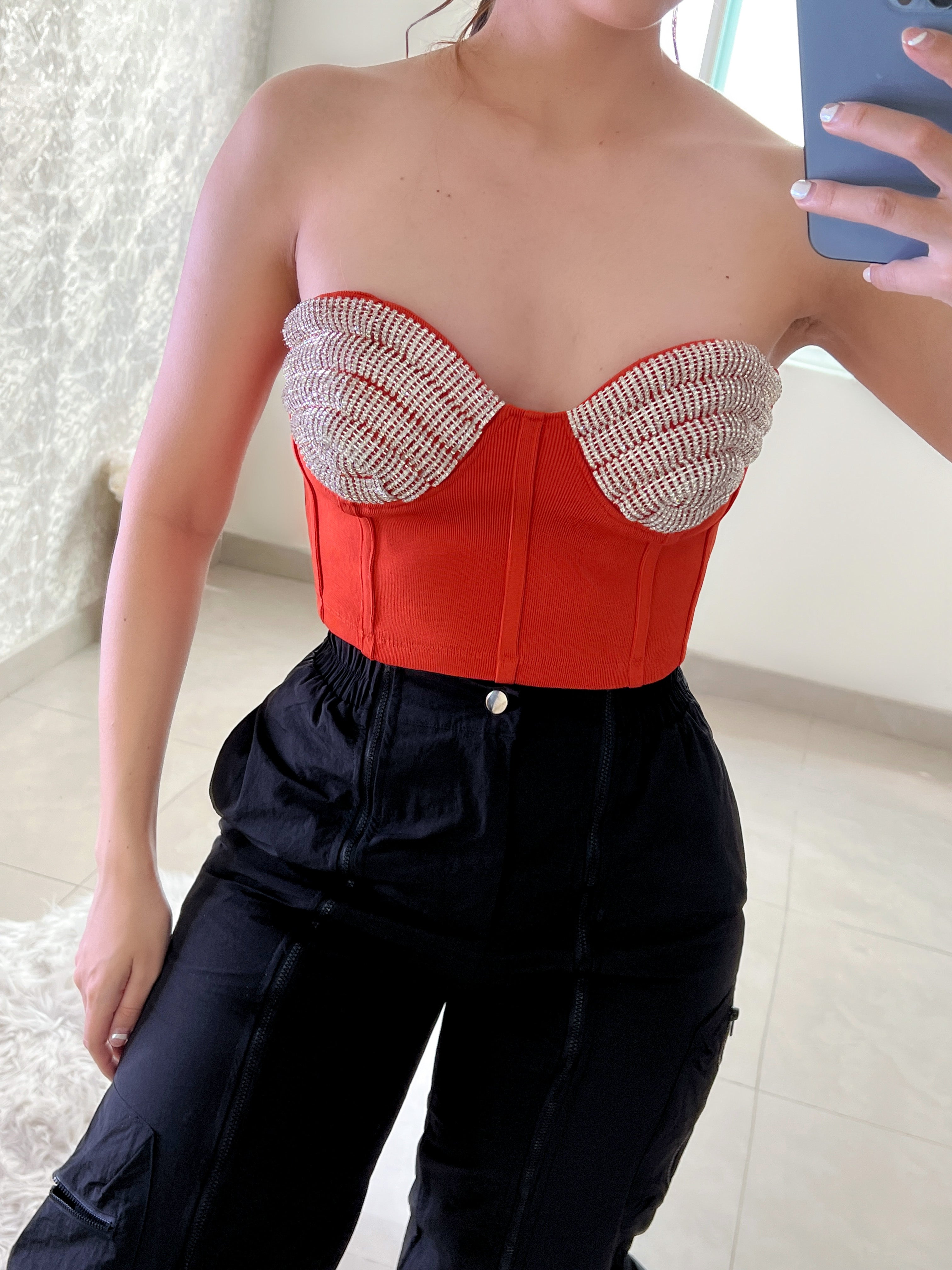 Corset NARANJA con pedrería