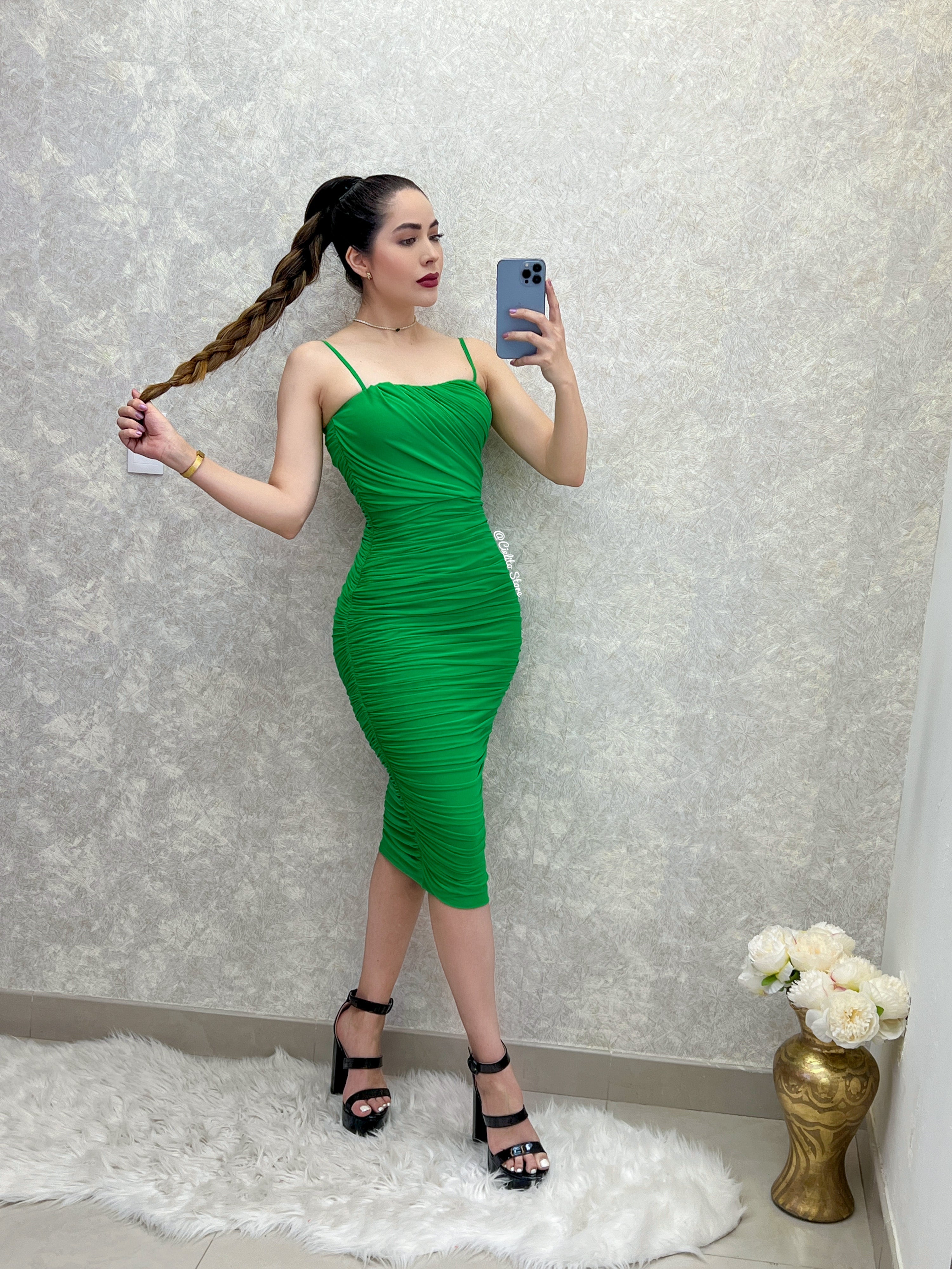 VESTIDO DRAPEADO VERDE