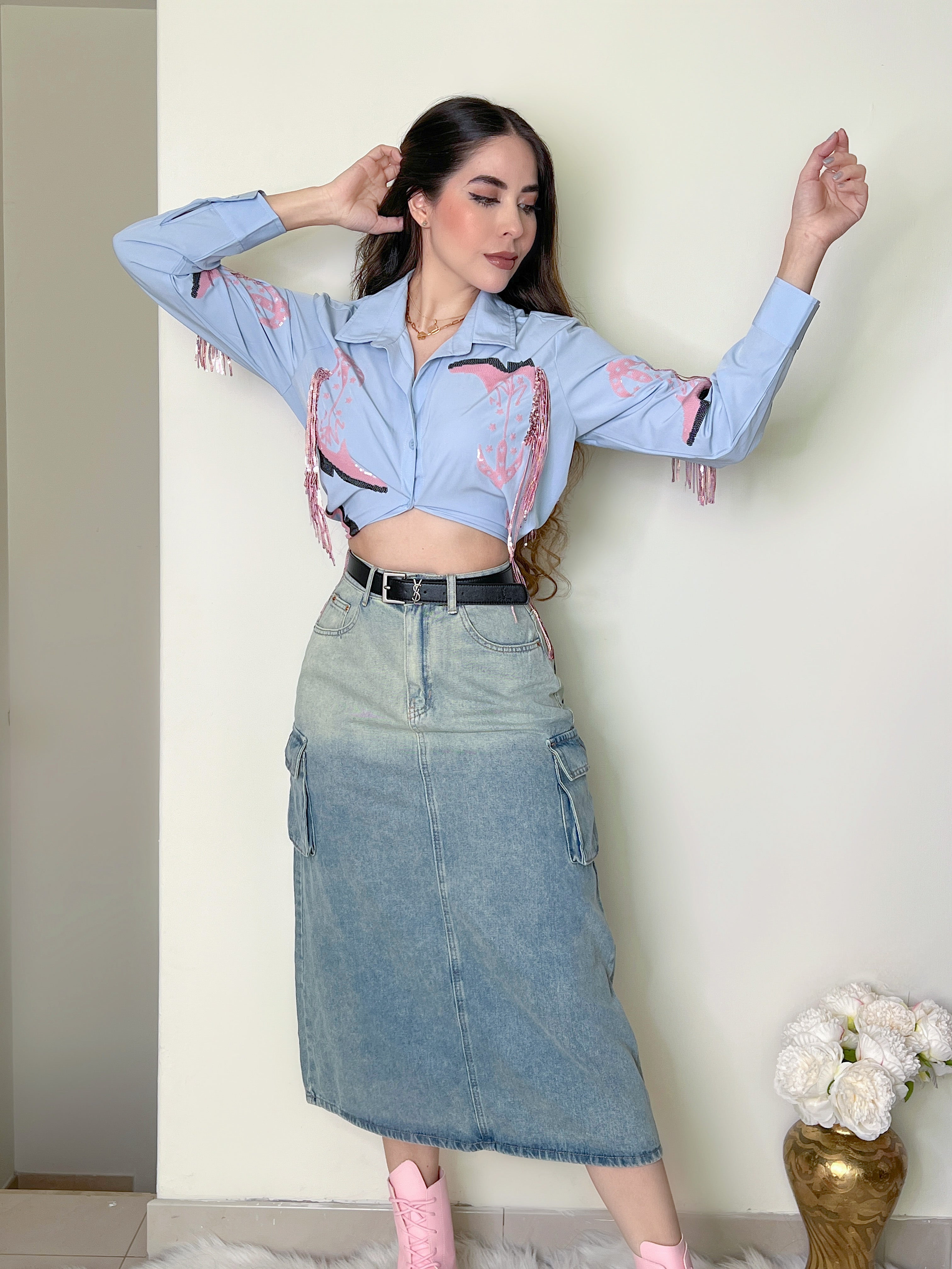 FALDA DENIM CARGO DEGRADADA