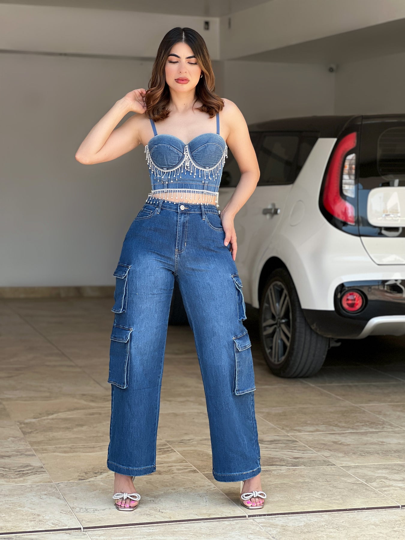 PANTALÓN CARGO MEZCLILLA TIRO ALTO – CielitoStoreMX