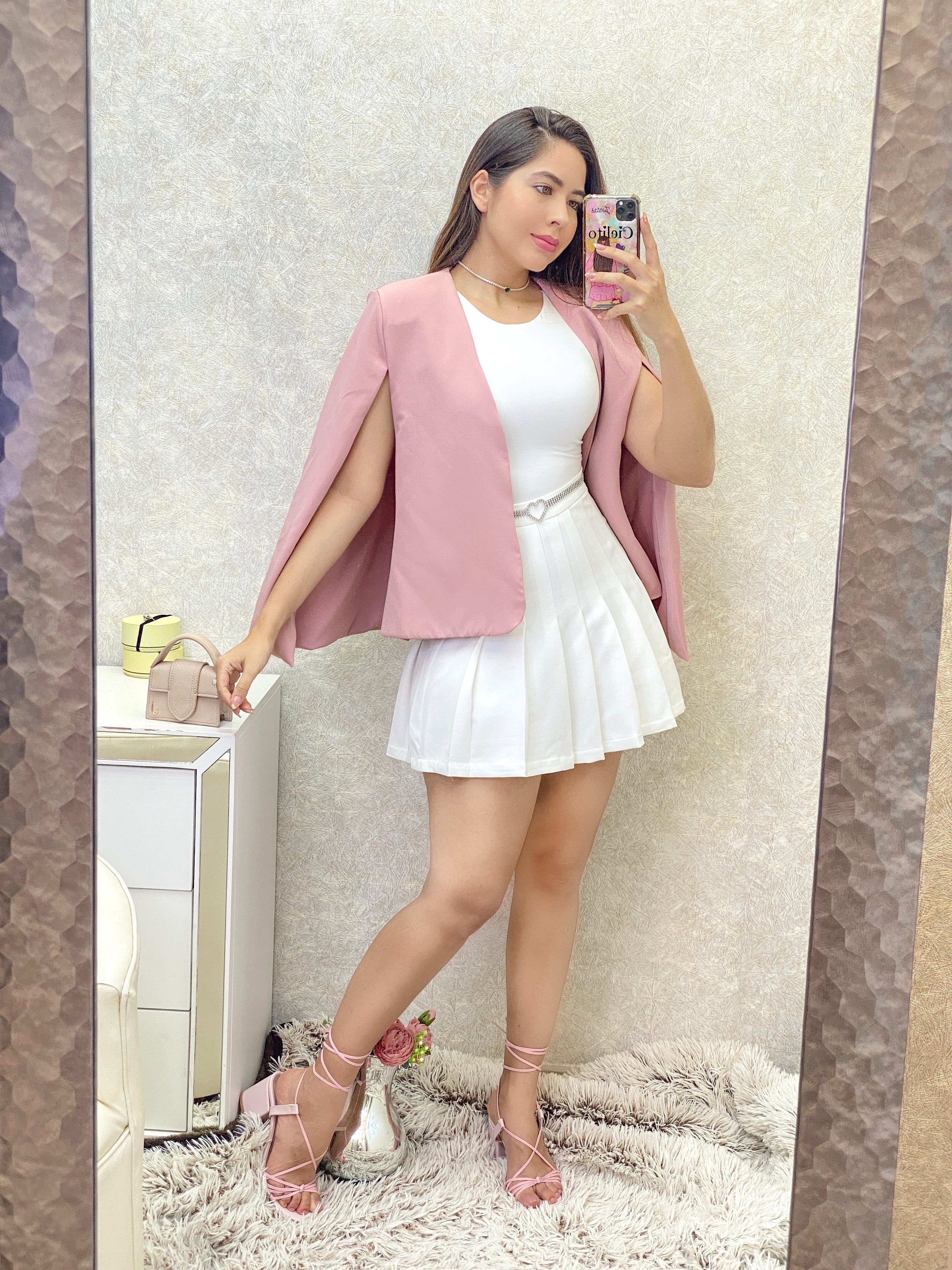 Blazer en capa rosa