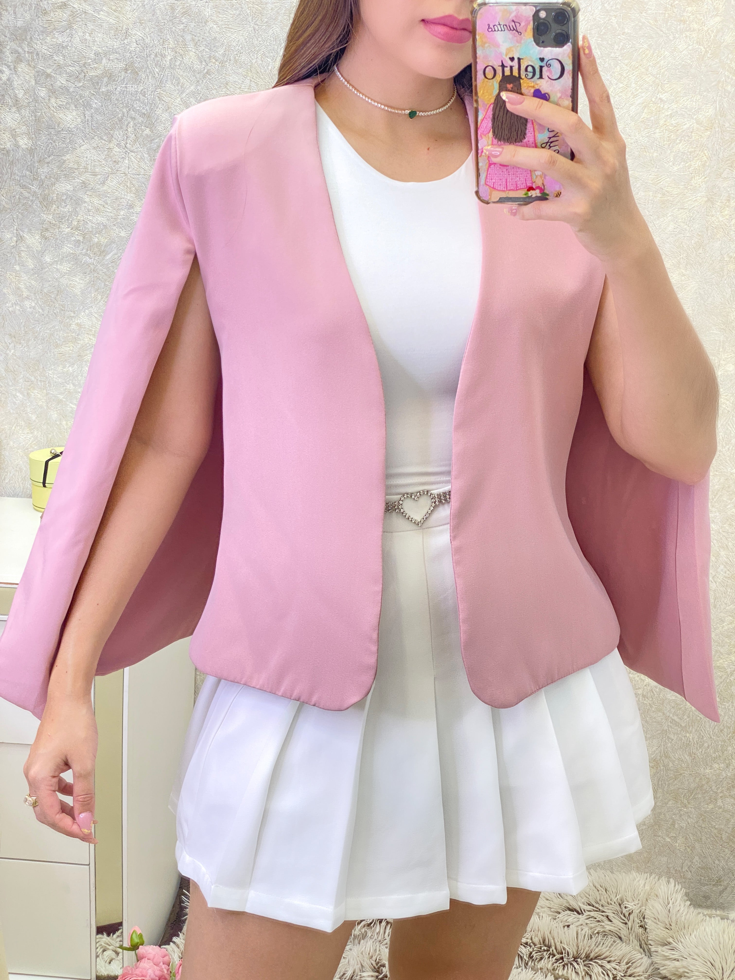 Blazer en capa rosa